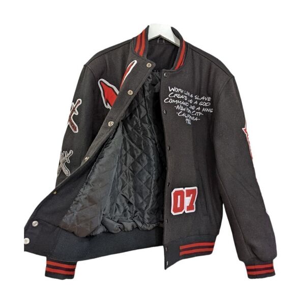 VM Quote Virile Monarch Wool Black & Red Varsity Jacket Men's Size S/M - Picture 5 of 12